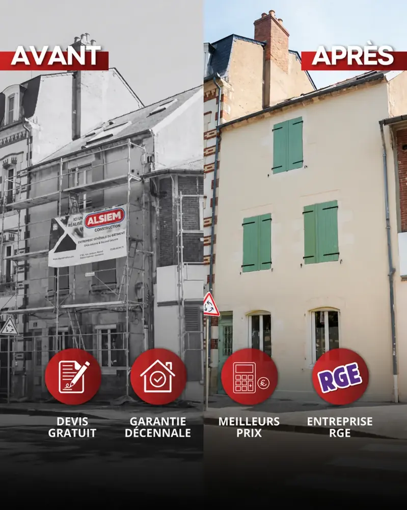 Comparaison des façades avant et après ravalement à Nevers.