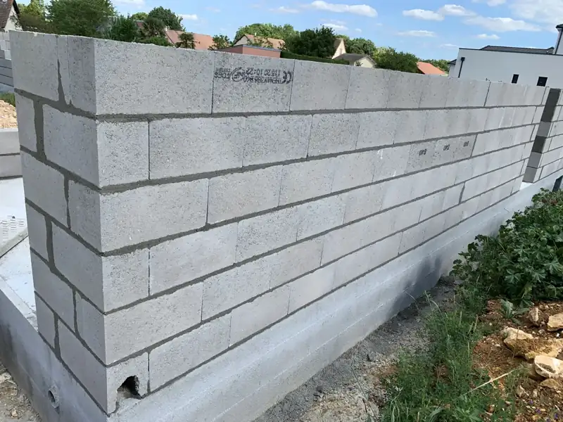 Élévation d’un mur en blocs maçonnés.