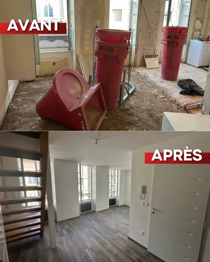 Avant et après la rénovation intérieure d’un appartement à Nevers.