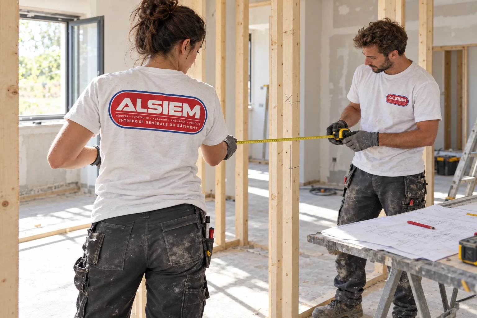 Prise de mesures et préparation d’une rénovation intérieure, tenues aux couleurs d’ALSIEM